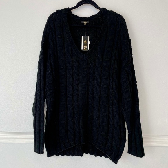 AFRM Black Noir V Neck Oversized Chunky Knit Sweater - Picture 8 of 8